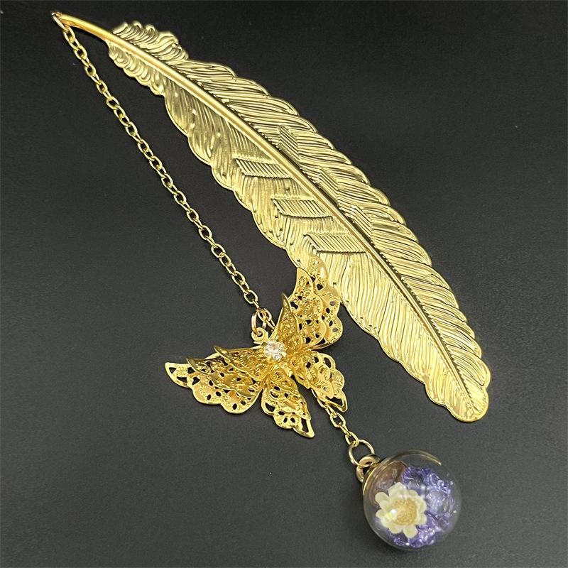 Dried Flower Bookmark - Chinese Style Metal Feather Bookmark Creative