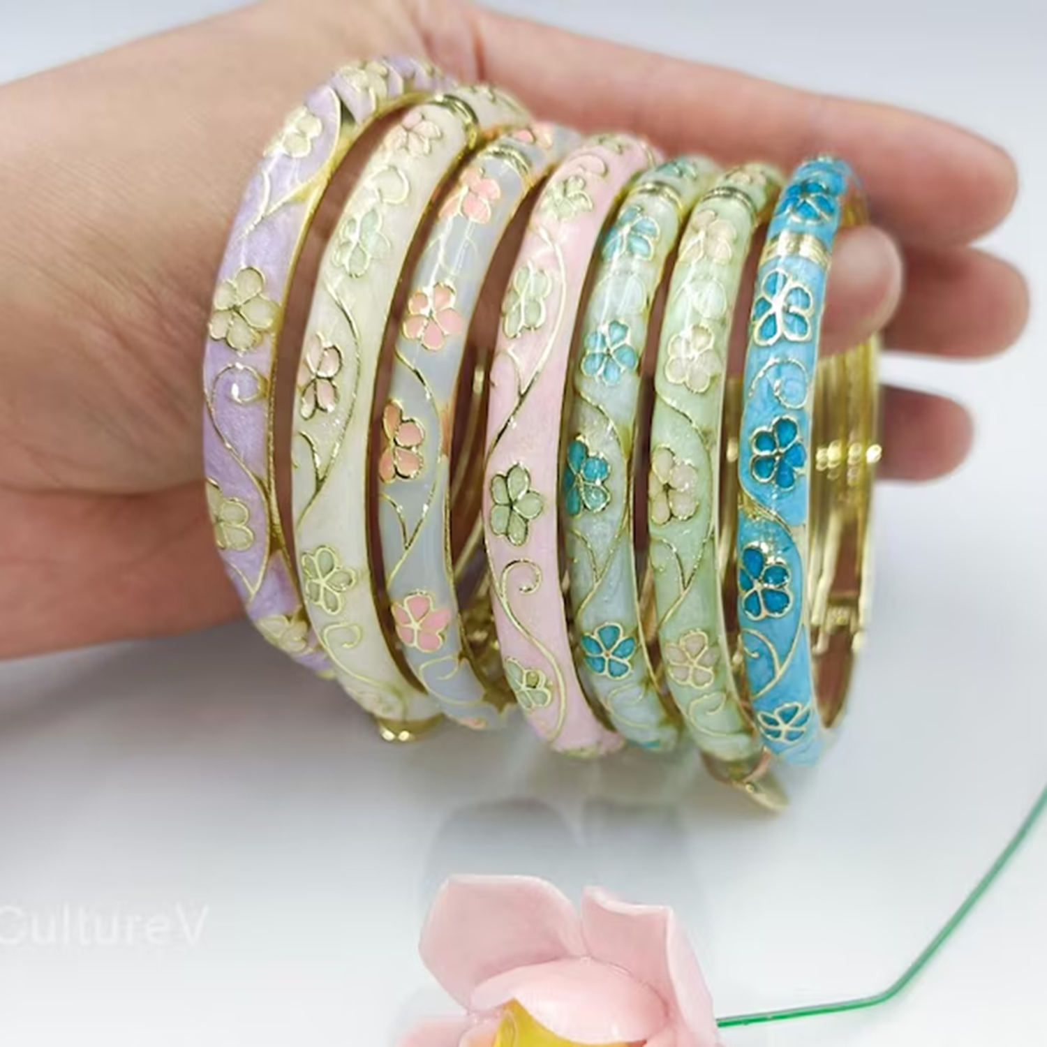 Coordinates Bracelet - 3/5PCS Enamel Cloisonné Bangle Set, Handmade