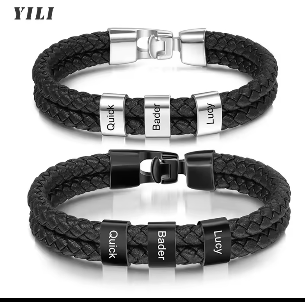 Personalized Name Box - Personalized Mens Leather Bracelet with Beads