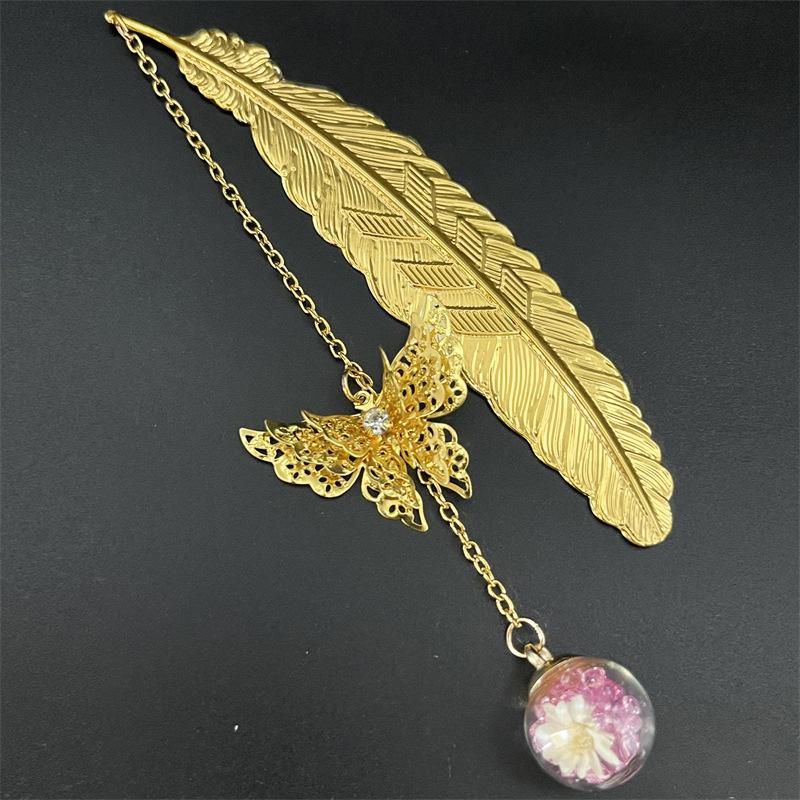 Chinese Style Metal Feather Bo - Dried Flower Bookmark recension och pris