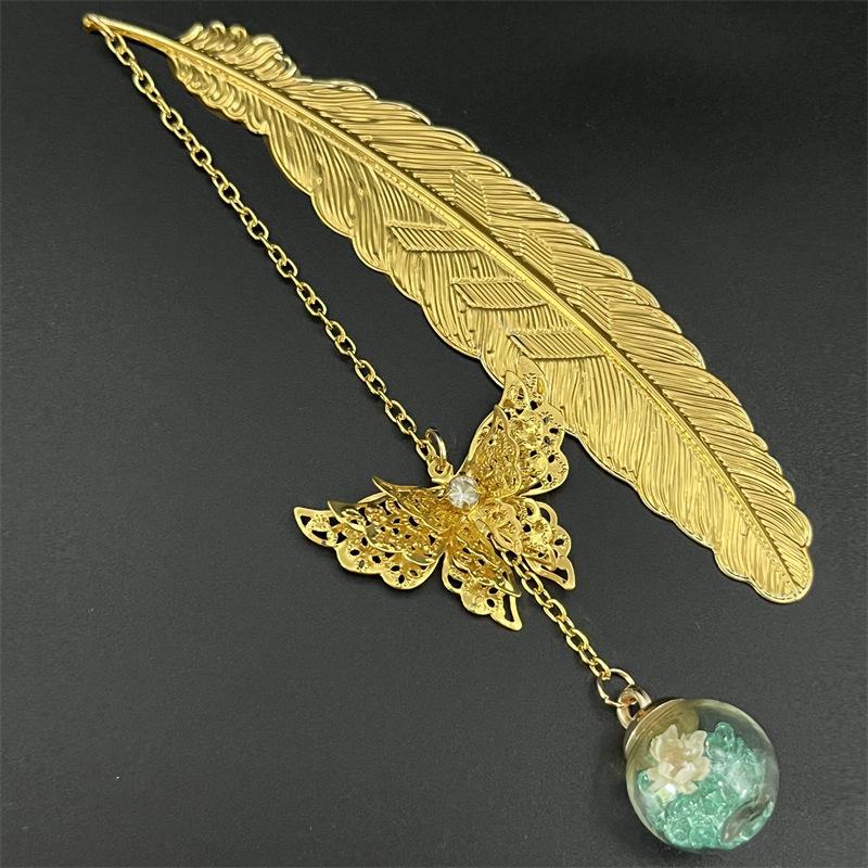 Chinese Style Metal Feather Bo - Dried Flower Bookmark recension och pris