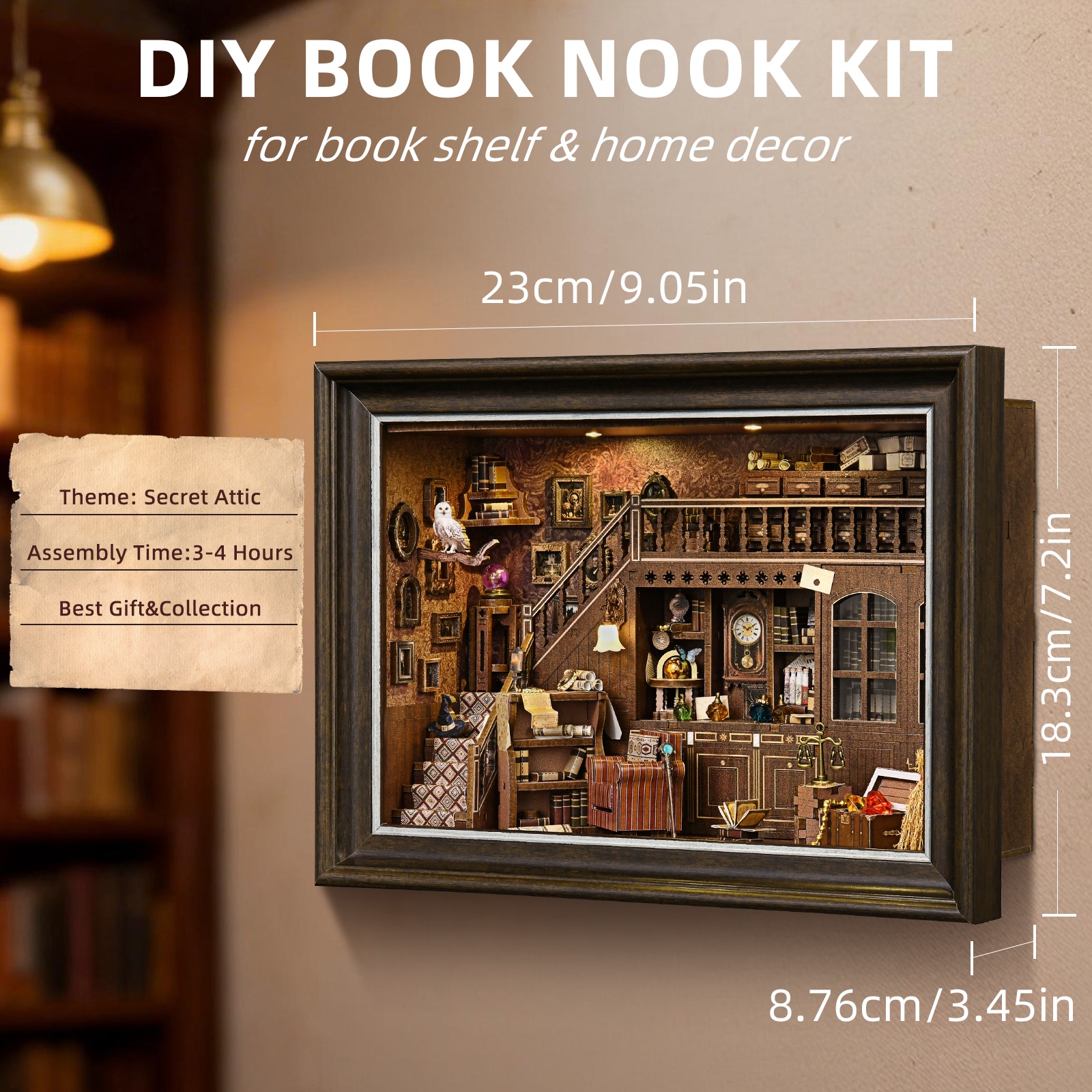 Book Nook Kit Secret Attic DIY - Engraved Wood Frame recension och pris