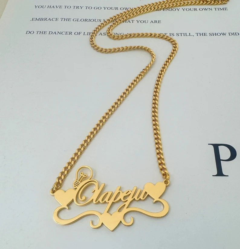 Handcrafted Gold Color Name Ne - Name Necklace Custom recension och pris