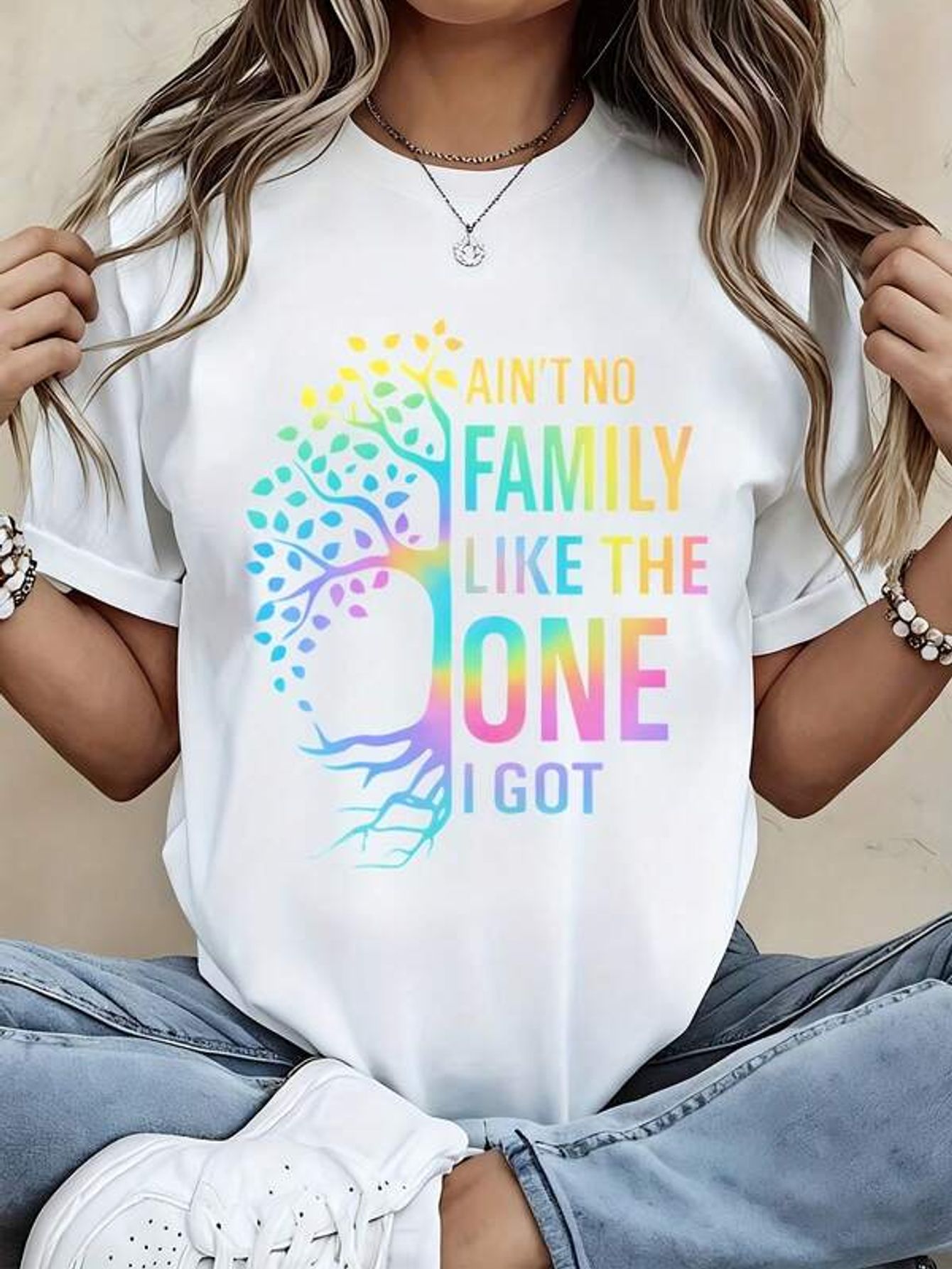 White Crewneck T-Shirt With Ra - Family Tree Print recension och pris