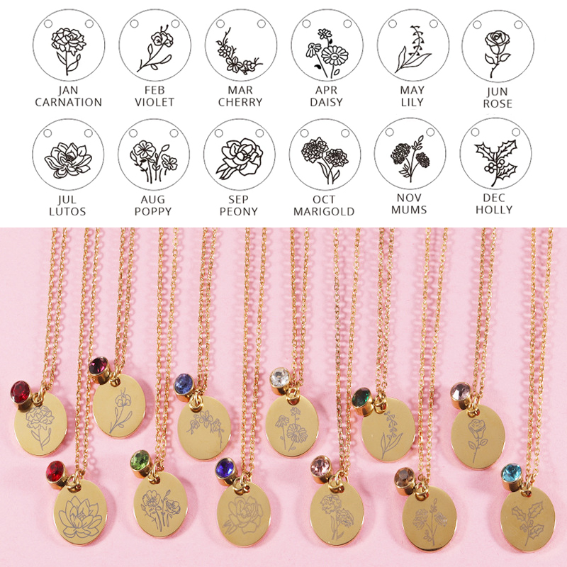 Crystal Birthstone Necklace fo - Birth Flower Necklace recension och pris