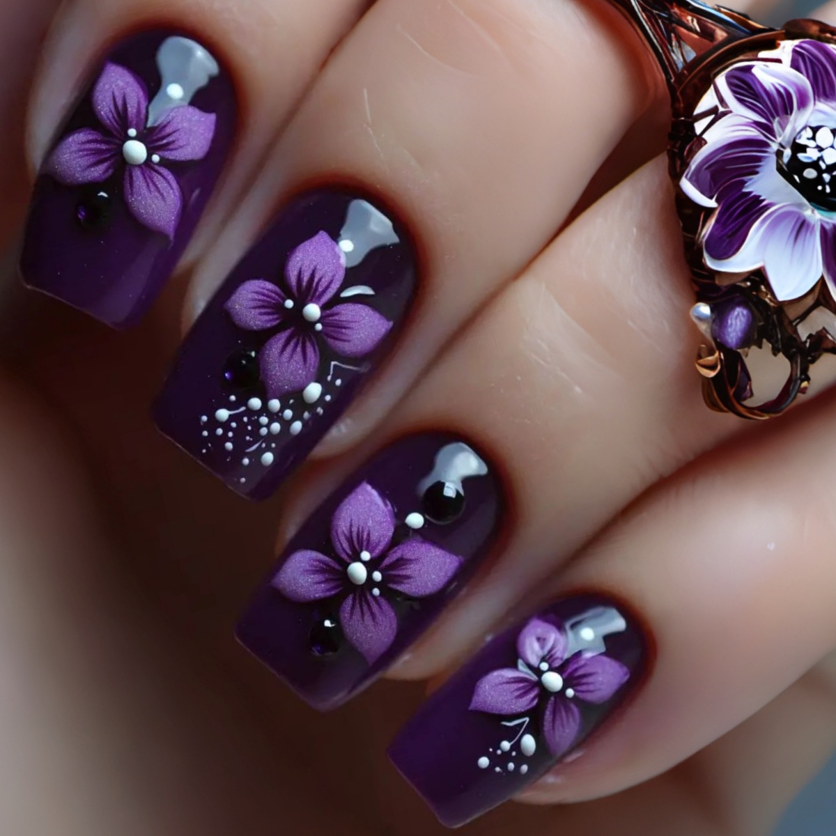 Medium square fake nails for w - Pressed Flower Art recension och pris