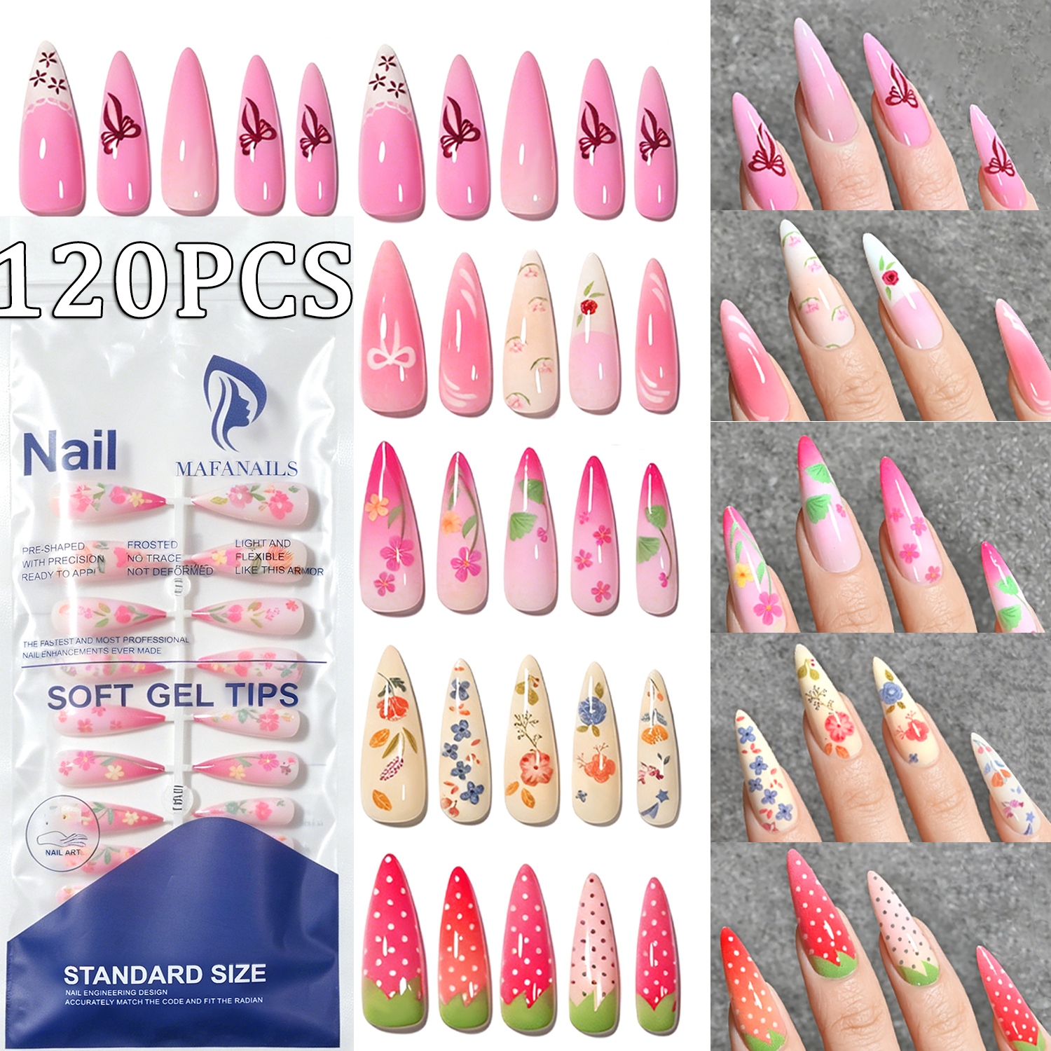 120Pcs Long Almond Press On Na - Pressed Flower Art recension och pris