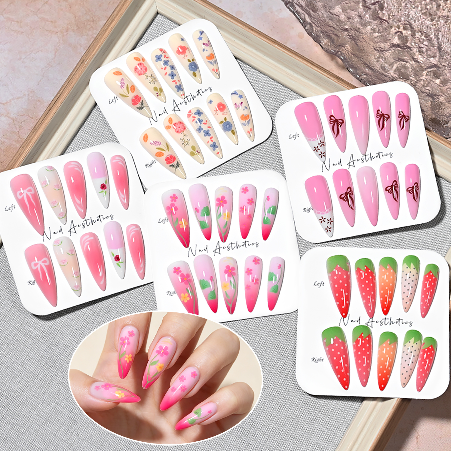 120Pcs Long Almond Press On Na - Pressed Flower Art recension och pris