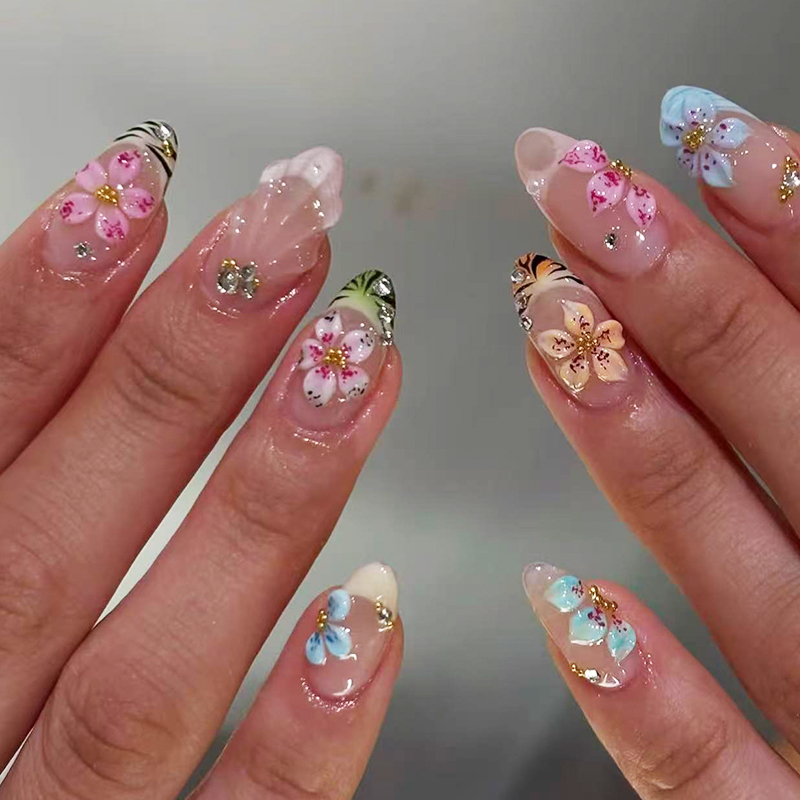 24pcs Almond Press On Nails ti - Pressed Flower Art recension och pris