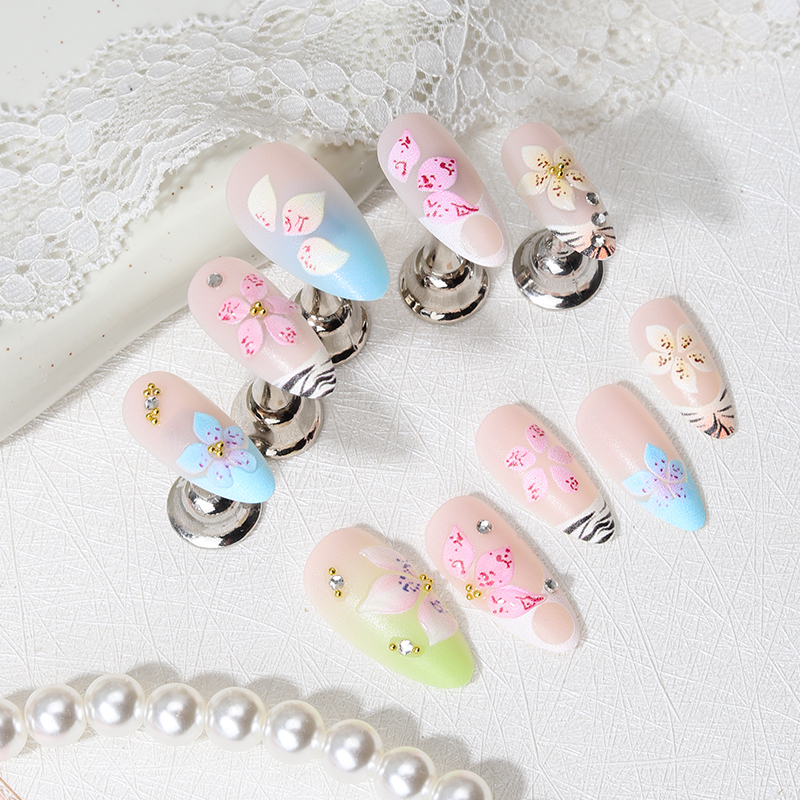 24pcs Almond Press On Nails ti - Pressed Flower Art recension och pris