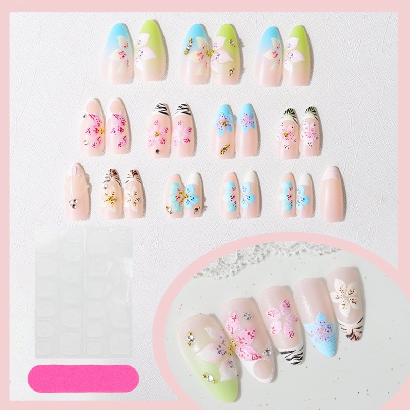 24pcs Almond Press On Nails ti - Pressed Flower Art recension och pris