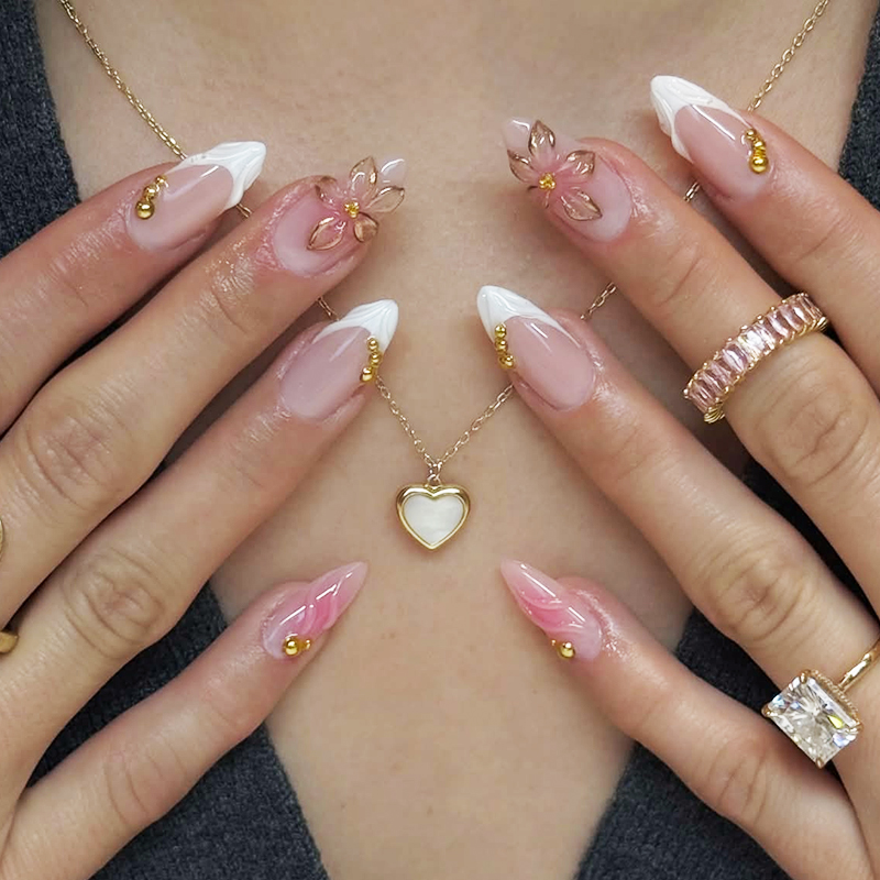 24pcs Almond Press On Nails ti - Pressed Flower Art recension och pris