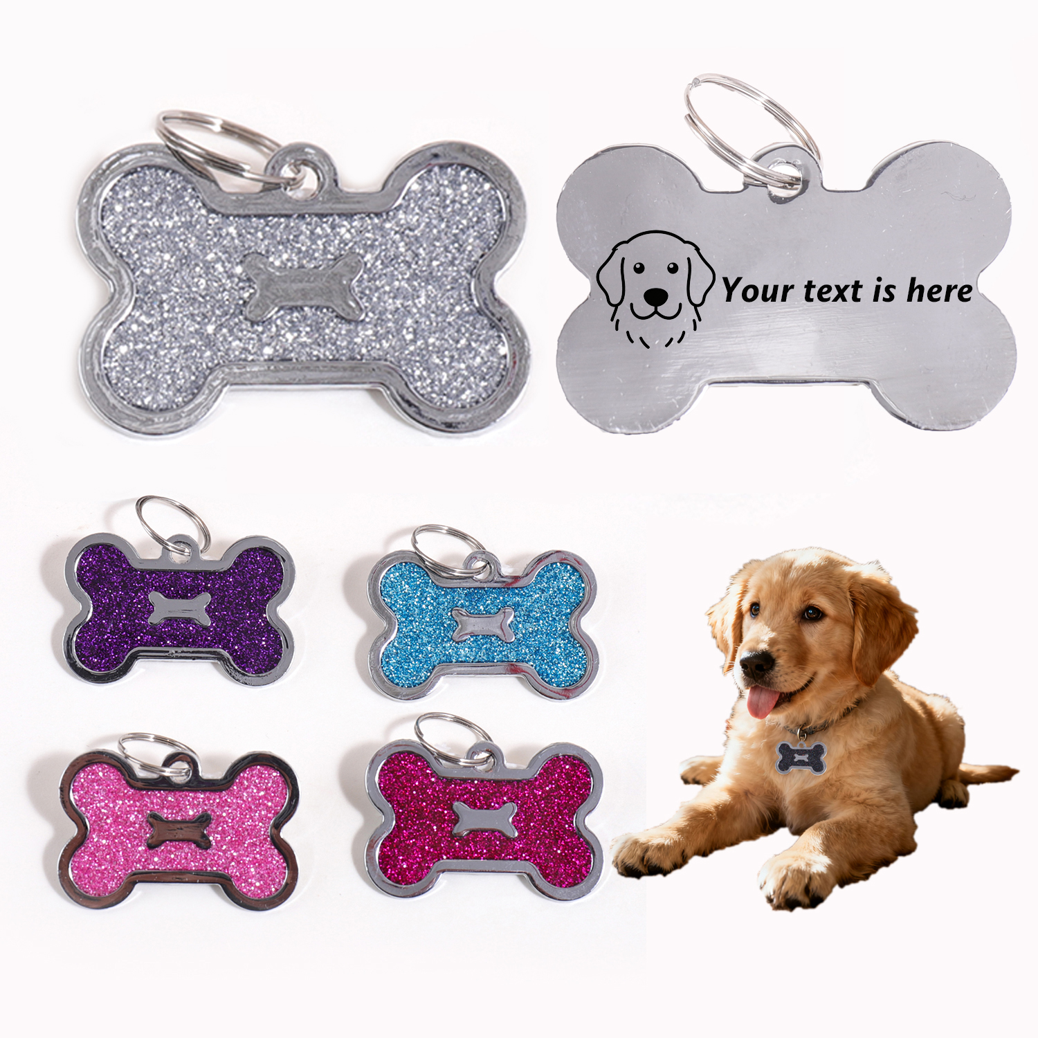 Glitter Custom Text Dog Tags C - Pet Portrait Custom recension och pris