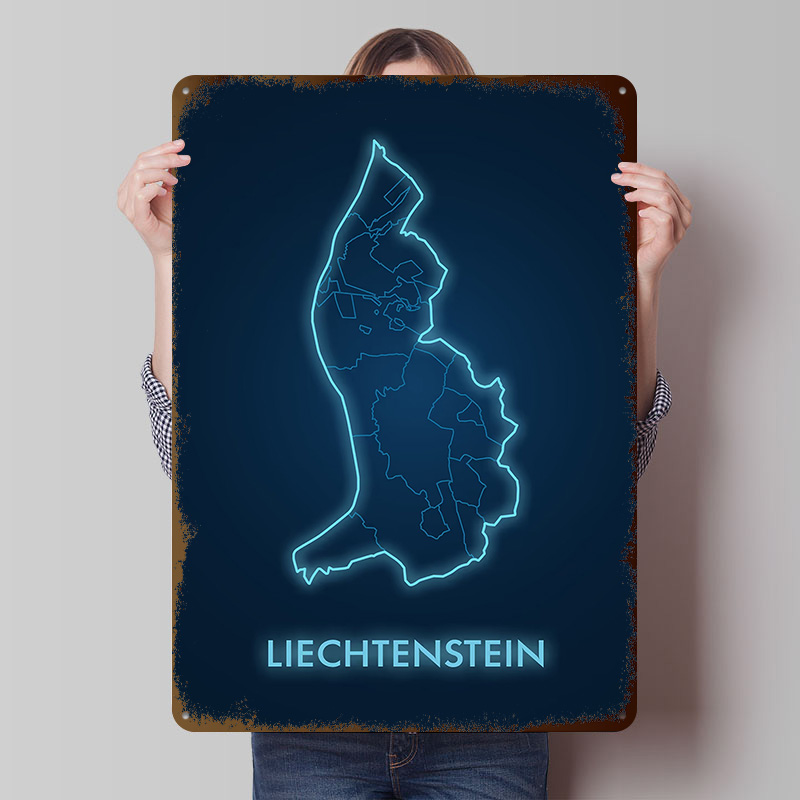 Liechtenstein Map Neon Blue Pr - Custom Map Poster recension och pris