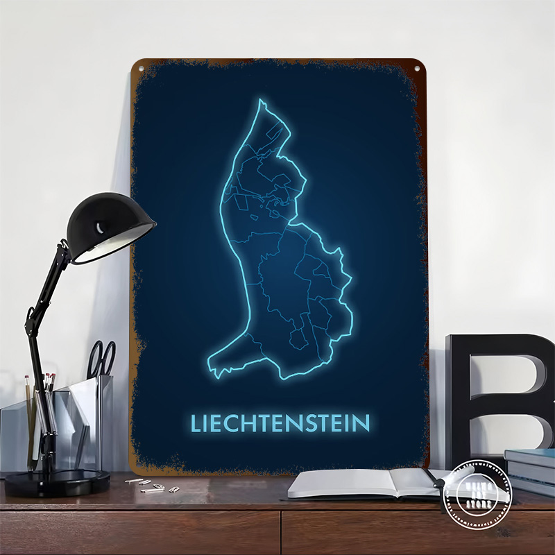 Liechtenstein Map Neon Blue Pr - Custom Map Poster recension och pris