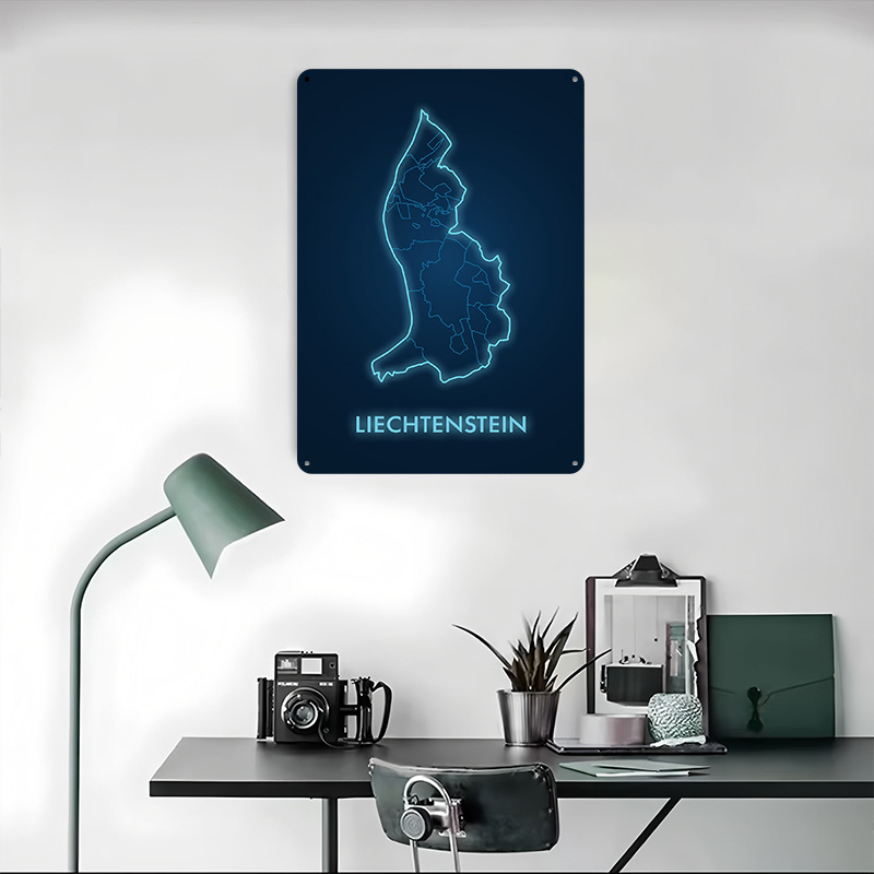 Liechtenstein Map Neon Blue Pr - Custom Map Poster recension och pris