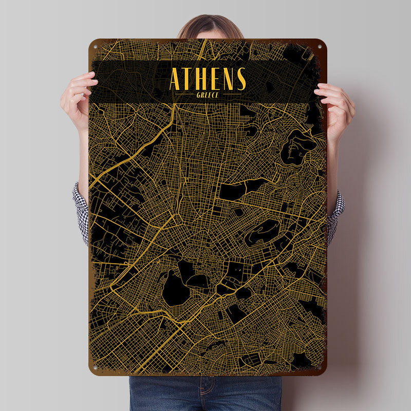 Athens Golden Map Tinplate Pos - Custom Map Poster recension och pris