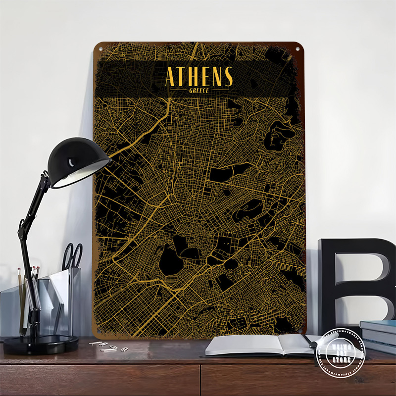 Athens Golden Map Tinplate Pos - Custom Map Poster recension och pris