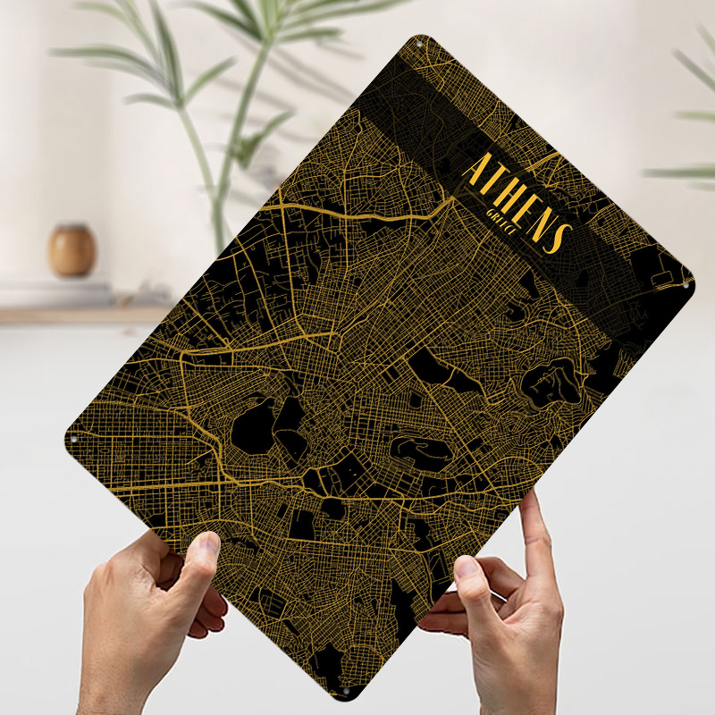Athens Golden Map Tinplate Pos - Custom Map Poster recension och pris