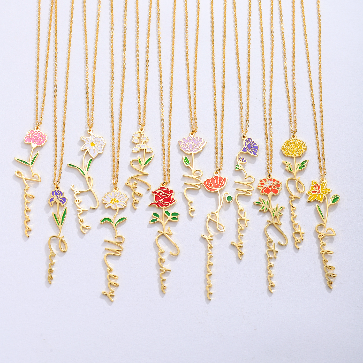 Personalized Name Necklace Wit - Birth Flower Necklace recension och pris